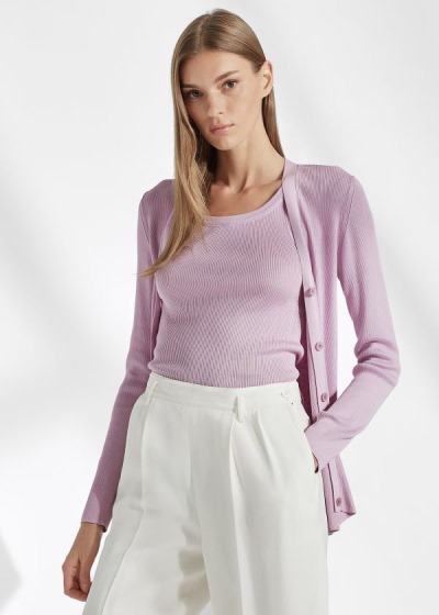 Cárdigan Ralph Lauren Mujer Morados - Rib-Knit Silk - EJPMZ0872